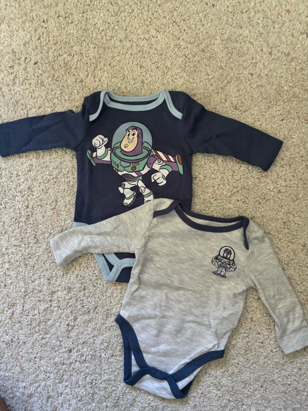 Disney Baby Boys Navy & Gray Buzz Lightyear Long Sleeve Bodysuits